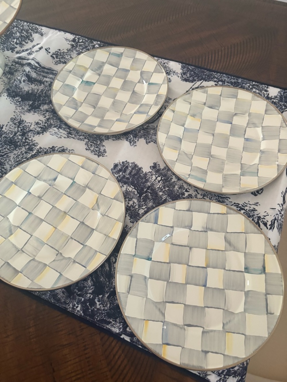 Mackenzie Childs sterling checked gray appetizer plates 4 never used - Picture 2 of 3